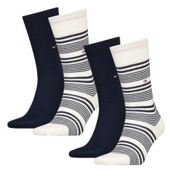 Socks of the brand TOMMY HILFIGER - Lot de 2 paires de chaussettes Classics - blanc rayé & bleu marine foncé - Ref : 701222186 0