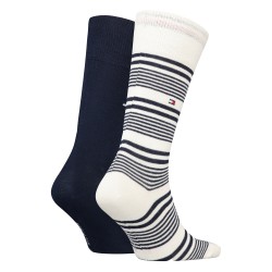 Socks of the brand TOMMY HILFIGER - Lot de 2 paires de chaussettes Classics - blanc rayé & bleu marine foncé - Ref : 701222186 0