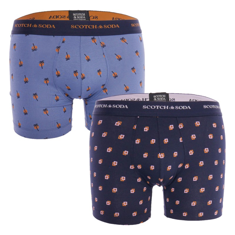 Shorts Boxer, Shorty de la marca SCOTCH & SODA - Pack de 2 Bóxers Estampados de Algodón Orgánico Scotch&Soda - Azul - Ref : 7012