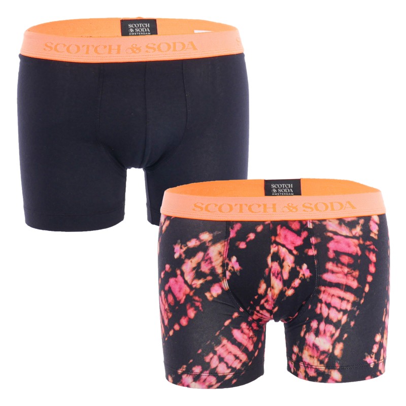 Boxer shorts, Shorty of the brand SCOTCH & SODA - Pack of 2 Scotch&Soda Boxers with neon belt in organic cotton - Black - Ref : 