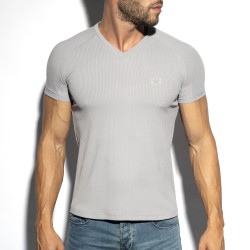 Mangas cortas de la marca ES COLLECTION - Camiseta V-Neck costilla reciclada - gris - Ref : TS299 C11