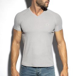 Manches courtes de la marque ES COLLECTION - T-shirt V-Neck recycled rib - gris - Ref : TS299 C11