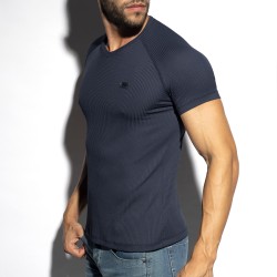 Mangas cortas de la marca ES COLLECTION - Camiseta V-Neck costilla reciclada - marino - Ref : TS299 C09