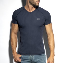 Manches courtes de la marque ES COLLECTION - T-shirt V-Neck recycled rib - marine - Ref : TS299 C09