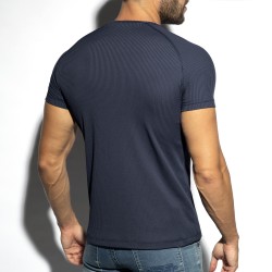 Manches courtes de la marque ES COLLECTION - T-shirt V-Neck recycled rib - marine - Ref : TS299 C09