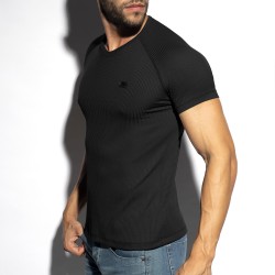 Mangas cortas de la marca ES COLLECTION - Camiseta V-Neck costilla reciclada - negro - Ref : TS299 C10