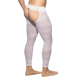 Caleçon long de la marque ADDICTED - Long John bottomless Flowery Lace - blanc - Ref : AD1175 C01