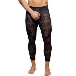 Caleçon long de la marque ADDICTED - Long John bottomless Flowery Lace - noir - Ref : AD1175 C10