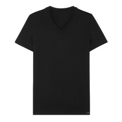 Mangas cortas de la marca HOM - T-shirt col V Tencel Soft - negro - Ref : 402466 0004