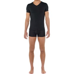 Mangas cortas de la marca HOM - T-shirt col V Tencel Soft - negro - Ref : 402466 0004