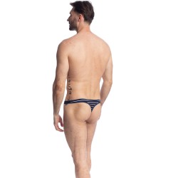 Stringa del marchio L HOMME INVISIBLE - Querelle De Brest - String Bikini blu navy e bianco - Ref : UW07 QDB RAY49