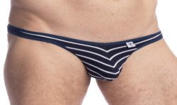 Schnur der Marke L HOMME INVISIBLE - Querelle De Brest - String Bikini marineblau und weiß - Ref : UW07 QDB RAY49