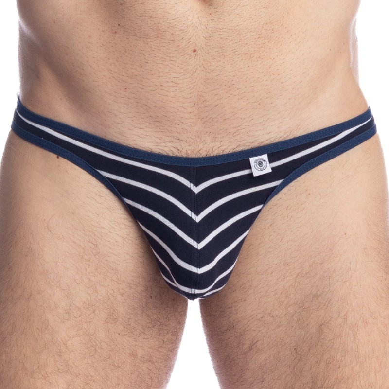 String de la marque L HOMME INVISIBLE - Querelle De Brest - String Bikini bleu marine et blanc - Ref : UW07 QDB RAY49