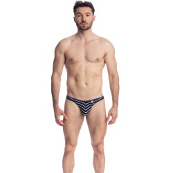 Schnur der Marke L HOMME INVISIBLE - Querelle De Brest - String Bikini marineblau und weiß - Ref : UW07 QDB RAY49