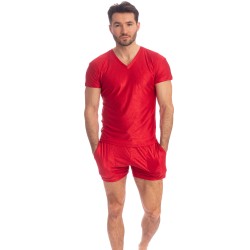 Kurze Ärmel der Marke L HOMME INVISIBLE - Barbados Cherry - T-Shirt mit V-Ausschnitt - Ref : MY61 CHE 024