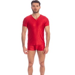 Kurze Ärmel der Marke L HOMME INVISIBLE - Barbados Cherry - T-Shirt mit V-Ausschnitt - Ref : MY61 CHE 024