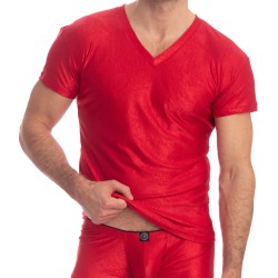 Mangas cortas de la marca L HOMME INVISIBLE - Barbados Cherry - Camiseta con cuello en V - Ref : MY61 CHE 024