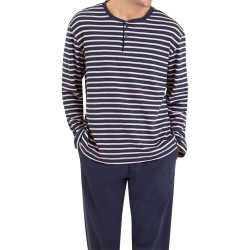 Pijamas de la marca EMINENCE - Pijama de cuello en T Cotton Interlock Eminence - azul marino - Ref : LP09 2880