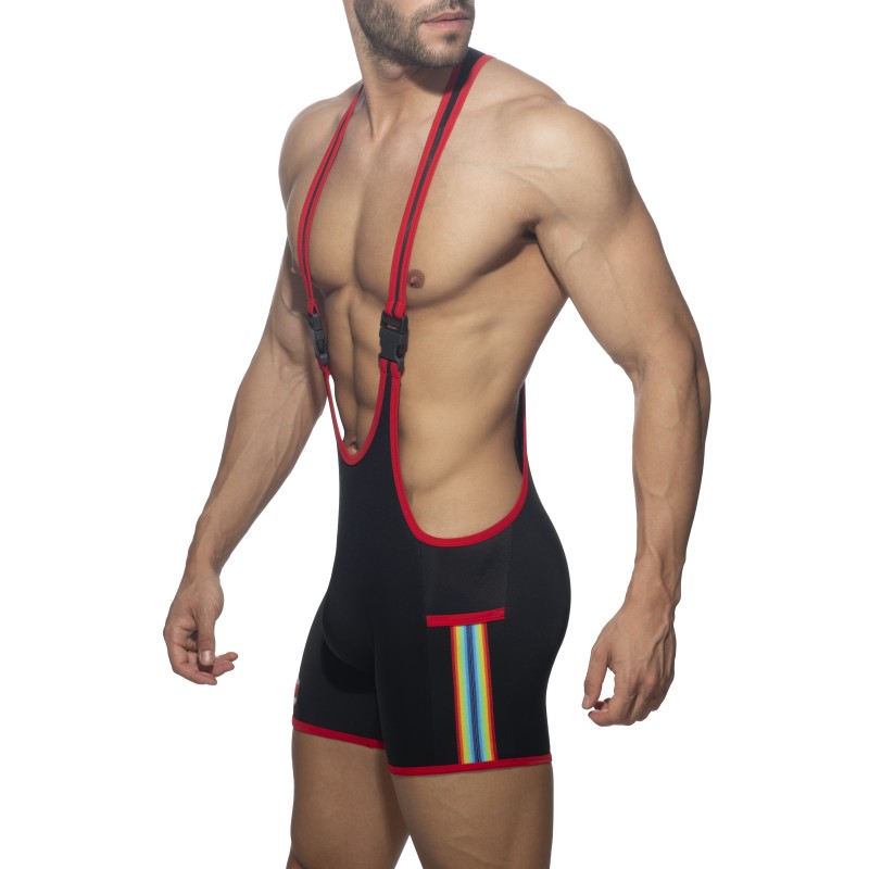 Calzoncillos Boxer, baño Shorty de la marca ADDICTED - Traje de lucha libre de cinta arcoíris - negro - Ref : ADS322 C10