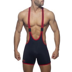 Boxer corti, bagno Shorty del marchio ADDICTED - Costume da wrestling con nastro arcobaleno - navy - Ref : ADS322 C09