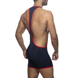 Boxer corti, bagno Shorty del marchio ADDICTED - Costume da wrestling con nastro arcobaleno - navy - Ref : ADS322 C09