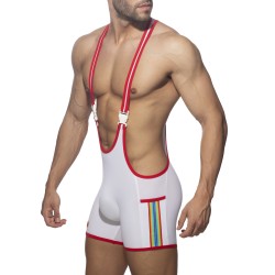 Calzoncillos Boxer, baño Shorty de la marca ADDICTED - Traje de lucha con cinta arcoíris - blanco - Ref : ADS322 C01