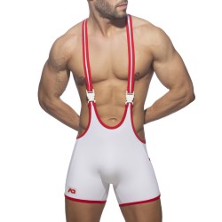 Calzoncillos Boxer, baño Shorty de la marca ADDICTED - Traje de lucha con cinta arcoíris - blanco - Ref : ADS322 C01