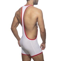 Boxer corti, bagno Shorty del marchio ADDICTED - Costume da wrestling con nastro arcobaleno - bianco - Ref : ADS322 C01