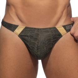 Slip de bain de la marque ADDICTED - String de bain Golden Snake - kaki - Ref : ADS320 C12