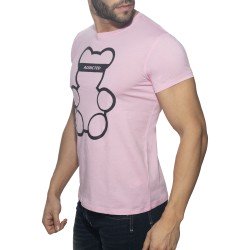 Kurze Ärmel der Marke ADDICTED - Bär T-Shirt mit Rundhalsausschnitt - pink - Ref : AD424 C05