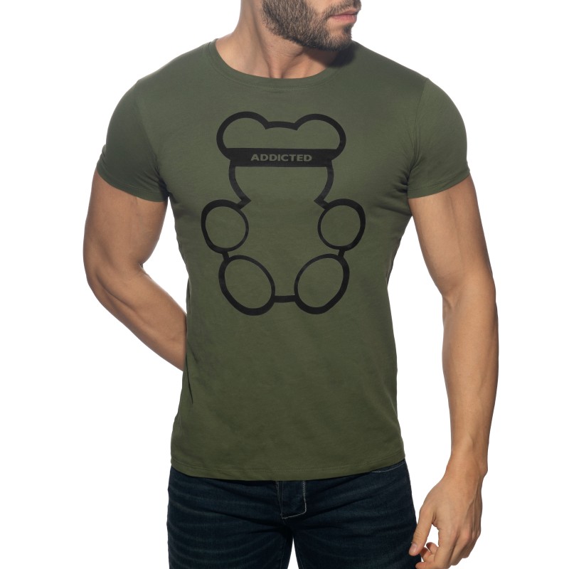Kurze Ärmel der Marke ADDICTED - Bär T-Shirt mit Rundhalsausschnitt - khaki - Ref : AD424 C12