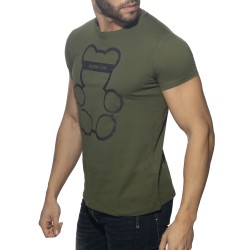 Manches courtes de la marque ADDICTED - T-Shirt Bear col rond - kaki - Ref : AD424 C12