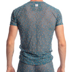 Kurze Ärmel der Marke L HOMME INVISIBLE - Viorne Lagon - T-Shirt mit V-Ausschnitt - Ref : MY73 VIO 043